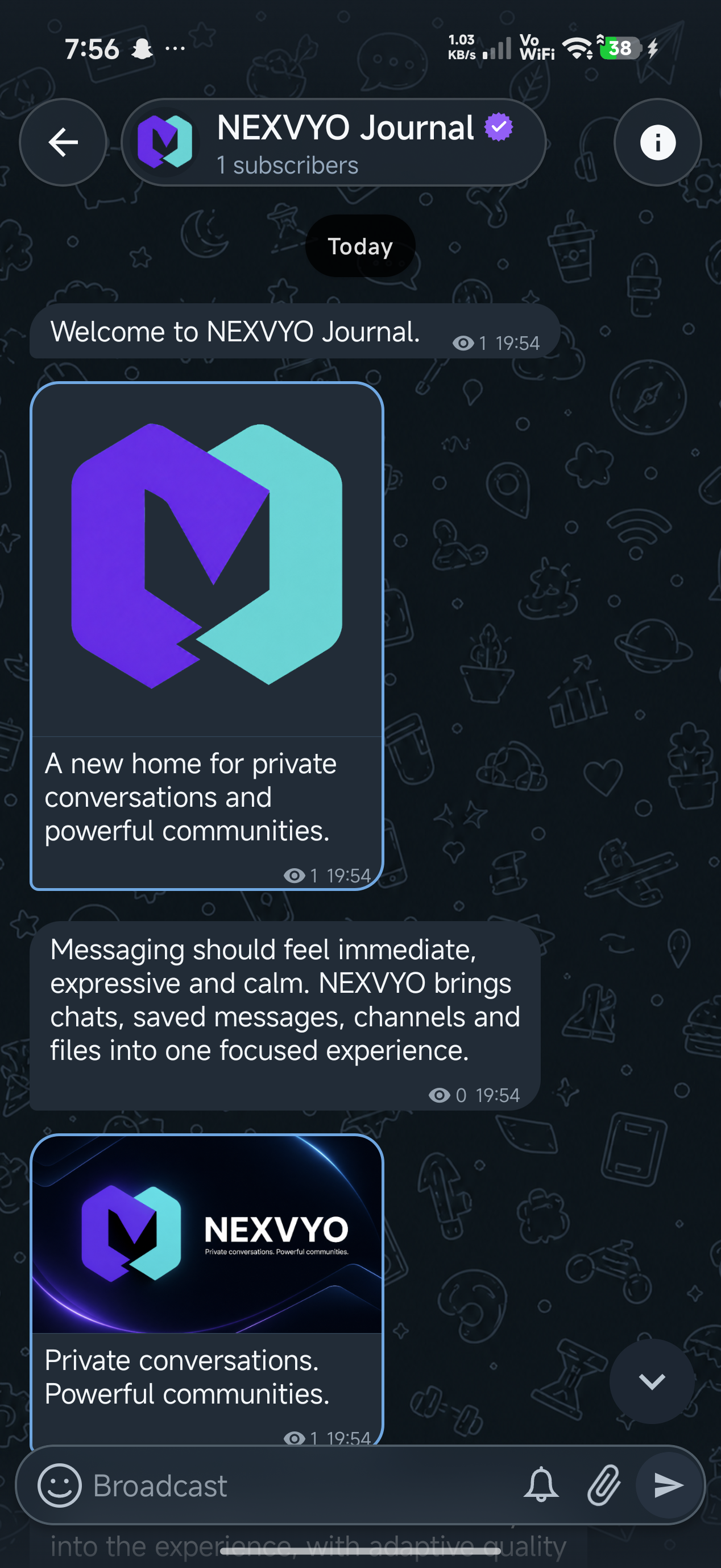 NEXVYO channel with real posts